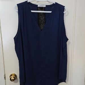Navy Sleeveless Blouse with Lace Detail
